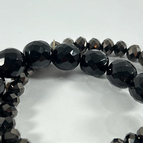 Lot 6 Stretch Bracelets Black Red Gold Beaded Layering Stacking Rhinestones - Picture 2 of 10